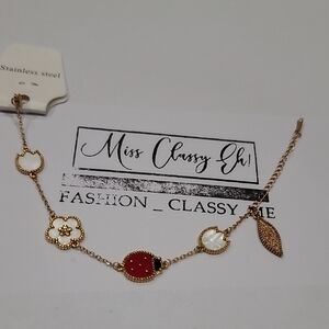 NWT Stainless Steel Single Sided Ladybug And Flower  Bracelet